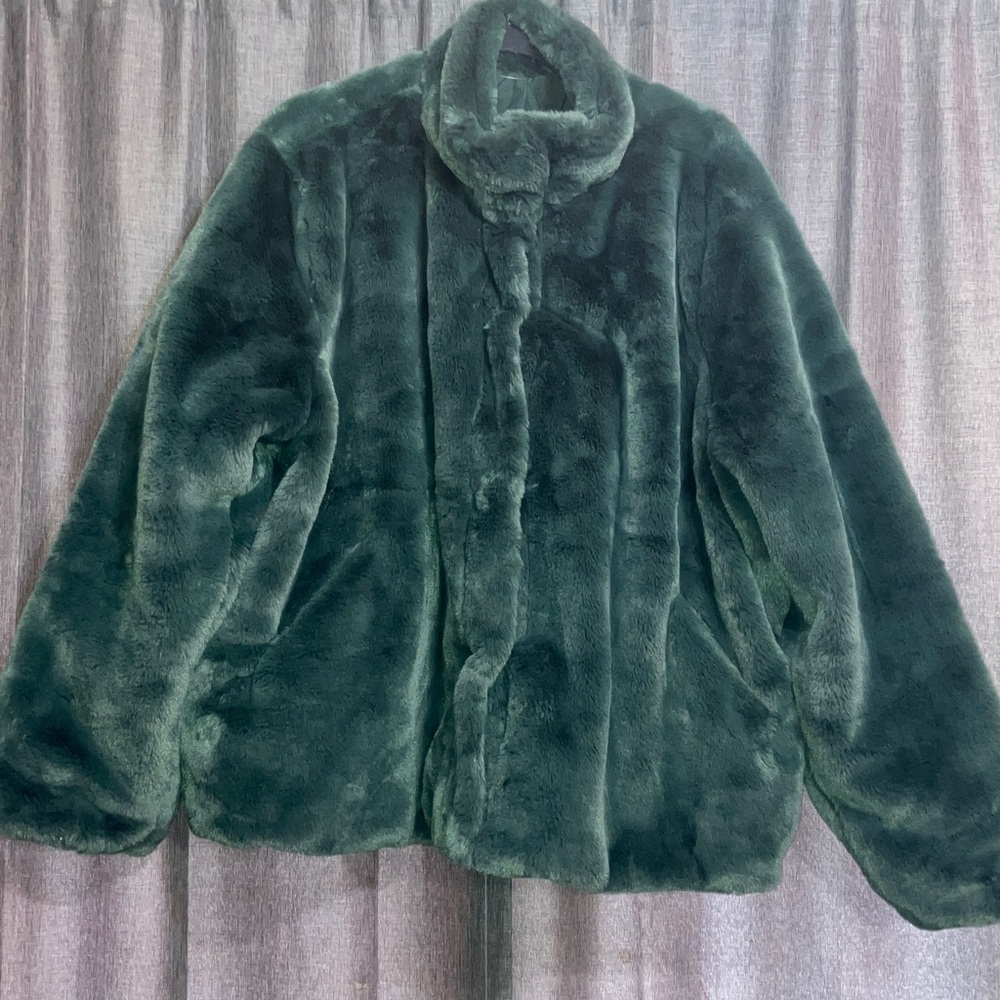Ashley Stewart Plush Dark Green Teddy Jacket